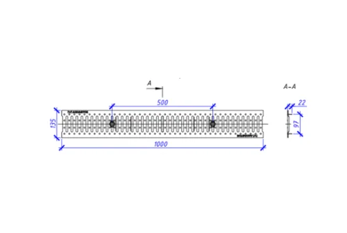 Решетка штампованная нержавеющая Aquastok Norma 100 класс нагрузки А15 1000х135х22 (31042А)